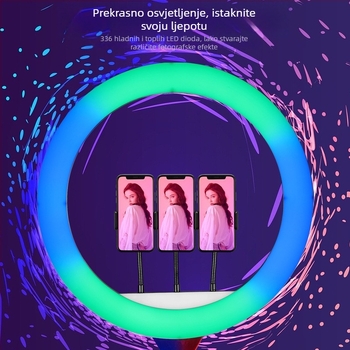 Kružna lampica za fotografiju i prijenos uživo – RGB svjetlo za dopunu, 10-50W, bezkorakno podešavanje, uspravna montaža