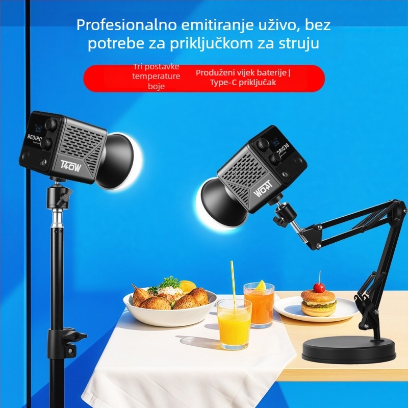 Prijenosno mini svjetlo za live streaming: tri temperaturne boje, snaga 10–50W, napon PD20V