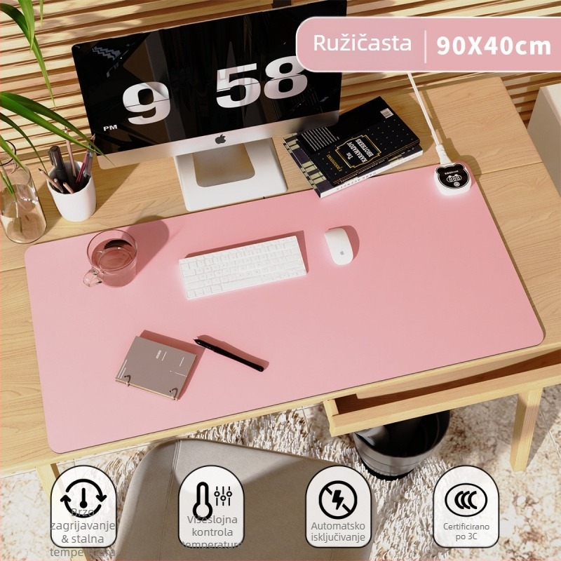 Proširena grijana podloga za stol s PU pokrovom, 220V, 220W, grijanje aluminijskom pločom, inteligentna kontrola temperature (višerazinska), zaštita od pregrijavanja i kratkog spoja