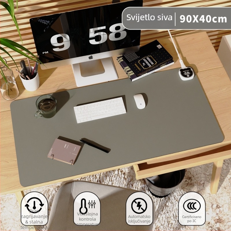 Proširena grijana podloga za stol s PU pokrovom, 220V, 220W, grijanje aluminijskom pločom, inteligentna kontrola temperature (višerazinska), zaštita od pregrijavanja i kratkog spoja