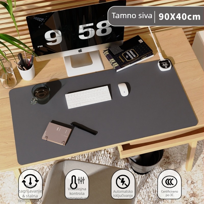 Proširena grijana podloga za stol s PU pokrovom, 220V, 220W, grijanje aluminijskom pločom, inteligentna kontrola temperature (višerazinska), zaštita od pregrijavanja i kratkog spoja