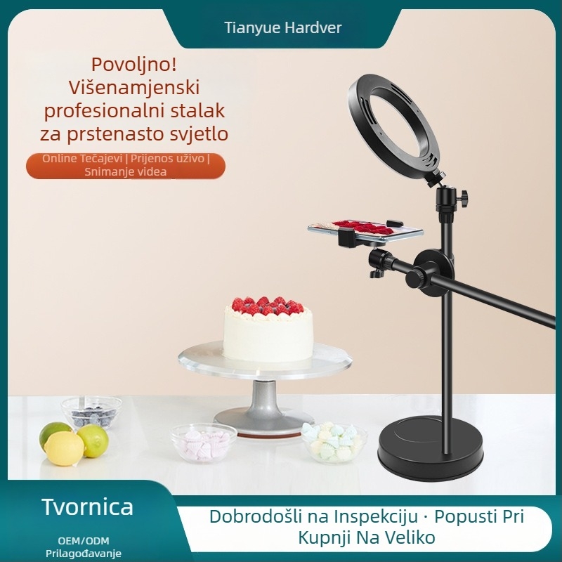 Nadstolni stalak s ugrađenom rasvjetom za mobitel, stolni stalak za prijenos uživo s podesivim gimballom, metalno-plastična konstrukcija, univerzalni dizajn, idealno za fotografiranje nakita i hrane