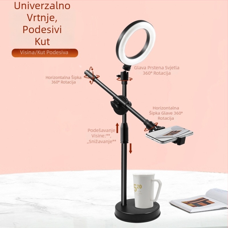 Nadstolni stalak s ugrađenom rasvjetom za mobitel, stolni stalak za prijenos uživo s podesivim gimballom, metalno-plastična konstrukcija, univerzalni dizajn, idealno za fotografiranje nakita i hrane