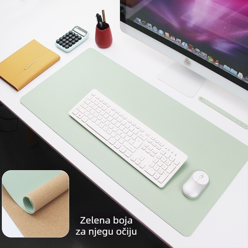 Velika PU podloga za stol, dvostrana, 400 × 800 mm, koža-izgled s korek akcentima, otisak logotipa