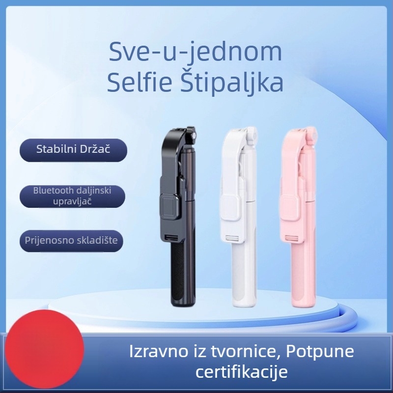 Integrirani Bluetooth selfie štapić za mobitel — prijenosni stabilni stativ s daljinskim upravljačem, svjetlo i IBIS kompatibilnost (ABS + nehrđajući čelik)