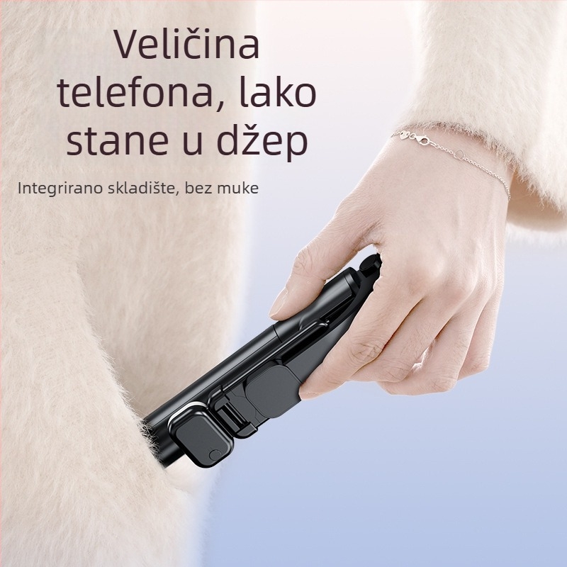 Integrirani Bluetooth selfie štapić za mobitel — prijenosni stabilni stativ s daljinskim upravljačem, svjetlo i IBIS kompatibilnost (ABS + nehrđajući čelik)