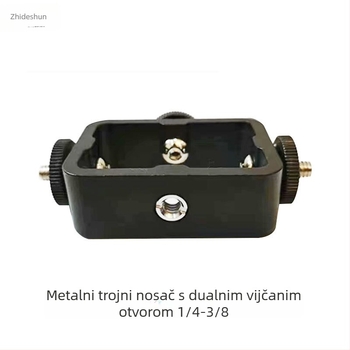 Metalni trostruki držač za kameru i pametni telefon za prijenos uživo s vijcima 1/4in i 3/8in (Zliatina; Univerzalna kompatibilnost)