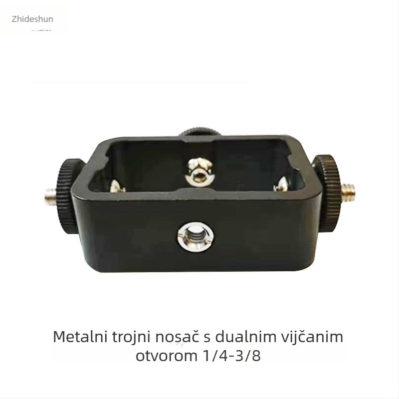 Metalni trostruki držač za kameru i pametni telefon za prijenos uživo s vijcima 1/4in i 3/8in (Zliatina; Univerzalna kompatibilnost)