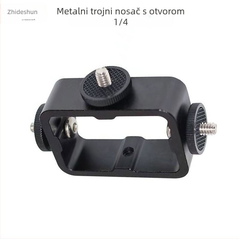Metalni trostruki držač za kameru i pametni telefon za prijenos uživo s vijcima 1/4in i 3/8in (Zliatina; Univerzalna kompatibilnost)