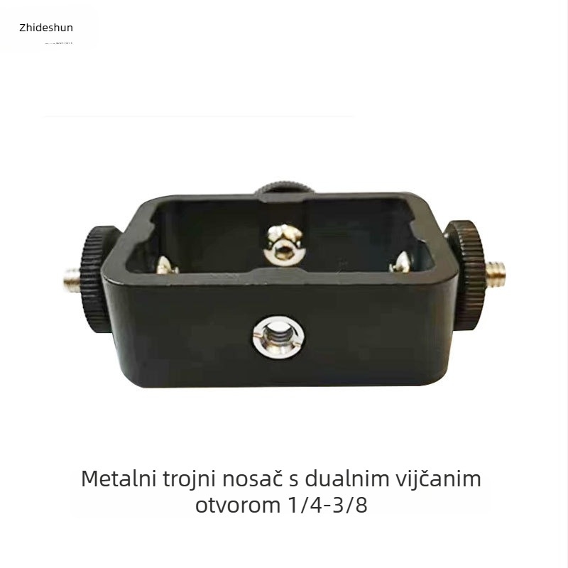 Metalni trostruki držač za kameru i pametni telefon za prijenos uživo s vijcima 1/4in i 3/8in (Zliatina; Univerzalna kompatibilnost)