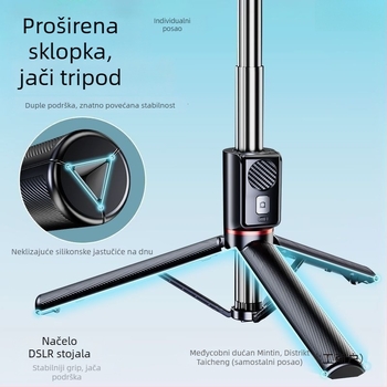 Bluetooth Selfie Štap s Trojpodom, Svjetlom i Daljinskim Upravljačem, Prijenosni Univerzalni Držač Telefona, Nehrđajući Čelik, IBIS Podrška