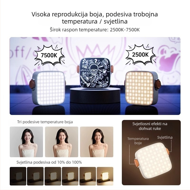 LED rasvjeta za popunu, ručna, prijenosna, 10–50W, 220V, tri temperature boje, za vanjsku fotografiju