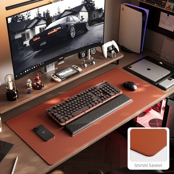 Velika kožna podloga za miš s našivenim rubovima, protuklizni gaming desk mat, jednobojna podloga za tipkovnicu, dvostrana