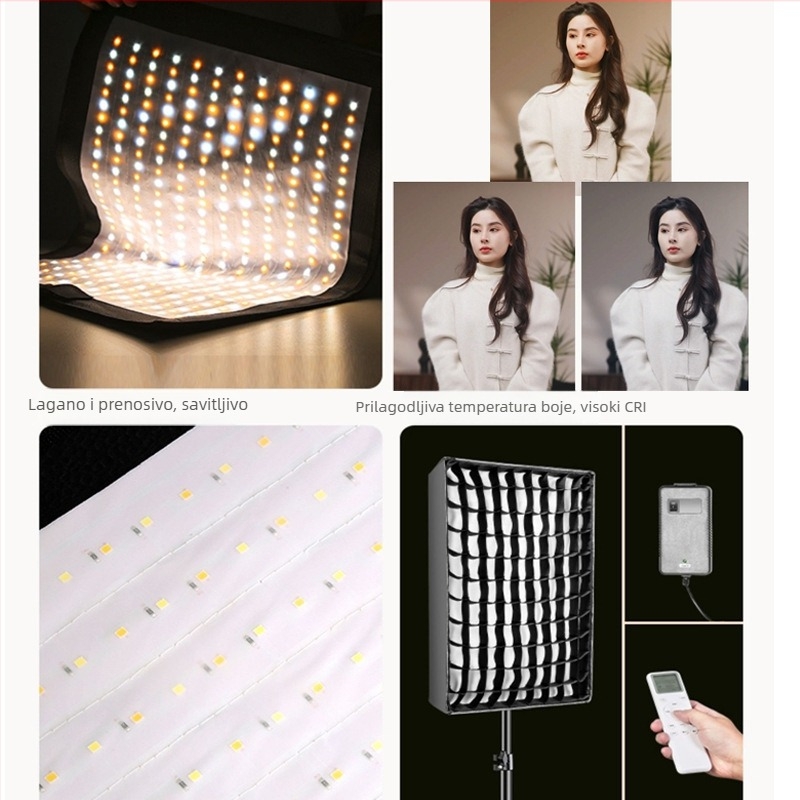 Prijenosna LED rasvjeta za fotografiju za prijenos uživo, dvobojna temperatura boje 2700–6500K, 70–100W, E27 držač, 22V, neovisno napajanje, podesiva jačina svjetla