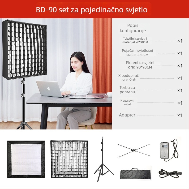 Prijenosna LED rasvjeta za fotografiju za prijenos uživo, dvobojna temperatura boje 2700–6500K, 70–100W, E27 držač, 22V, neovisno napajanje, podesiva jačina svjetla