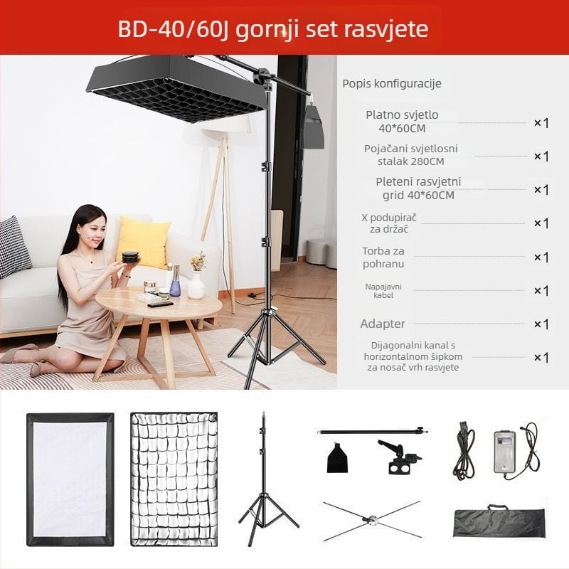 Prijenosna LED rasvjeta za fotografiju za prijenos uživo, dvobojna temperatura boje 2700–6500K, 70–100W, E27 držač, 22V, neovisno napajanje, podesiva jačina svjetla