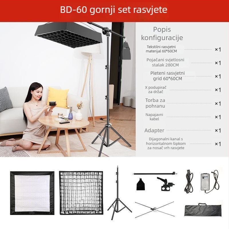 Prijenosna LED rasvjeta za fotografiju za prijenos uživo, dvobojna temperatura boje 2700–6500K, 70–100W, E27 držač, 22V, neovisno napajanje, podesiva jačina svjetla