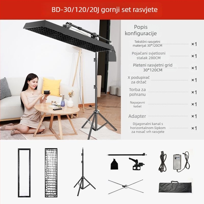 Prijenosna LED rasvjeta za fotografiju za prijenos uživo, dvobojna temperatura boje 2700–6500K, 70–100W, E27 držač, 22V, neovisno napajanje, podesiva jačina svjetla