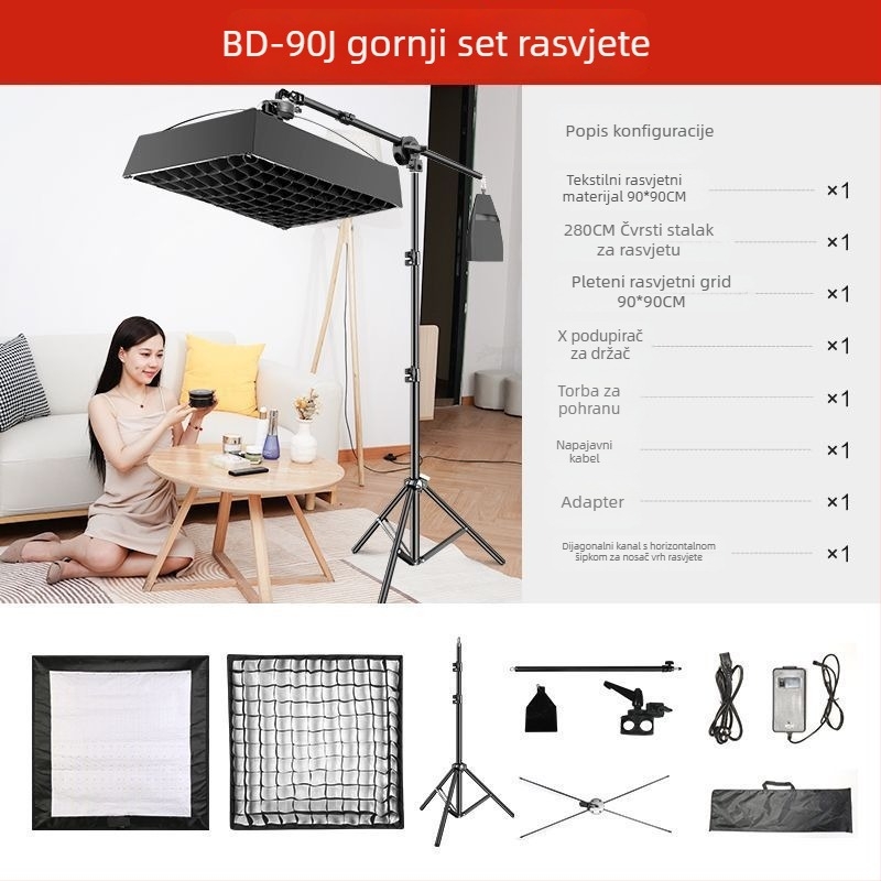 Prijenosna LED rasvjeta za fotografiju za prijenos uživo, dvobojna temperatura boje 2700–6500K, 70–100W, E27 držač, 22V, neovisno napajanje, podesiva jačina svjetla