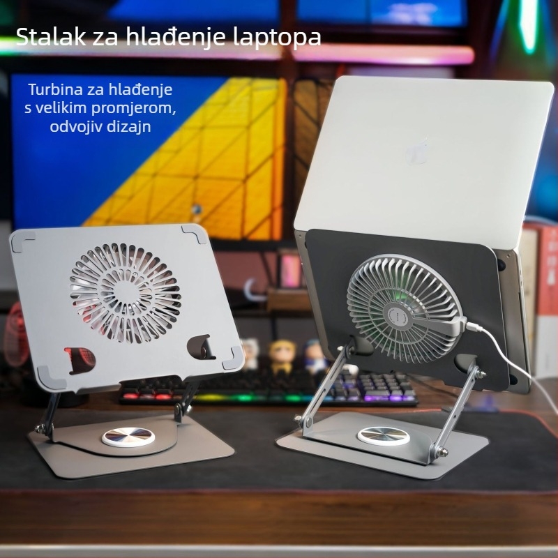 Stalak za prijenosno računalo s 360° rotacijom, integriranim hlađenjem, odvojivim RGB ventilatorom