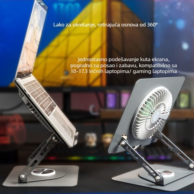 Stalak za prijenosno računalo s 360° rotacijom, integriranim hlađenjem, odvojivim RGB ventilatorom