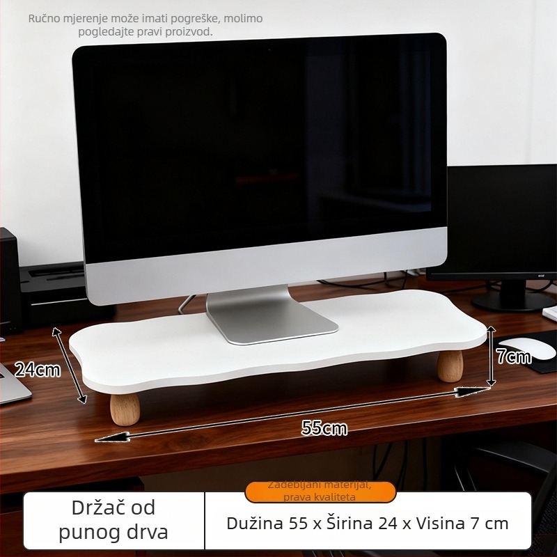 Drveni podizni stalak za monitor s prostorom za odlaganje – bez bušenja, sklopivi, 1 razina, minimalistički stil