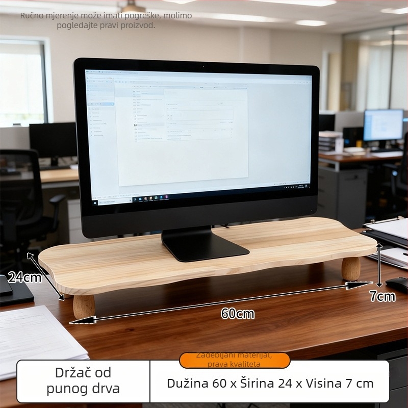 Drveni podizni stalak za monitor s prostorom za odlaganje – bez bušenja, sklopivi, 1 razina, minimalistički stil