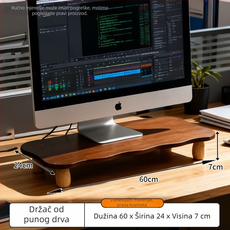 Drveni podizni stalak za monitor s prostorom za odlaganje – bez bušenja, sklopivi, 1 razina, minimalistički stil