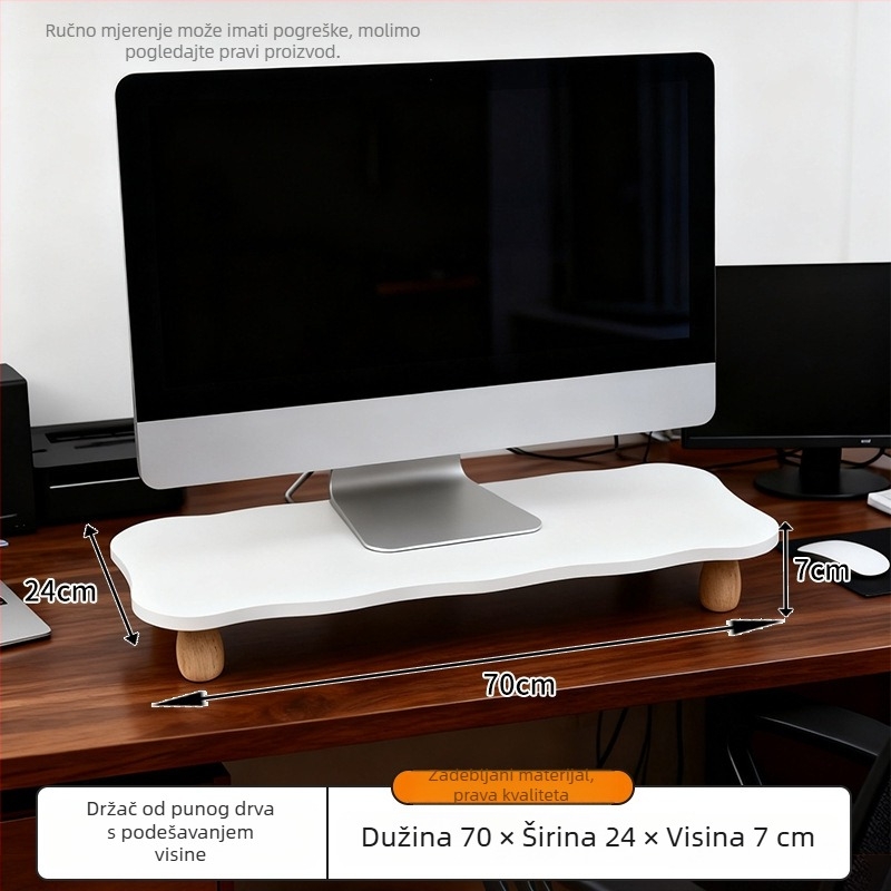 Drveni podizni stalak za monitor s prostorom za odlaganje – bez bušenja, sklopivi, 1 razina, minimalistički stil