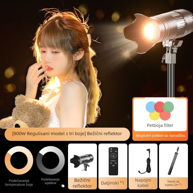 Svjetlo za ljepotu za prijenos uživo s osvjetljenjem za kosu, usmjerenim svjetlom i konturnim svjetlom, višestruka temperatura boje, neovisno napajanje, podesiva svjetlina