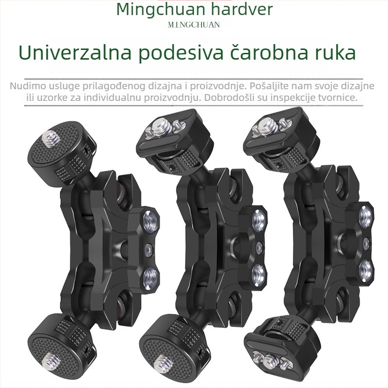Prilagodljivi magični rameni držač s 1/4 i 3/8 inča vijcima, aluminijska legura, nosivost 2-5 kg, težina 120 g