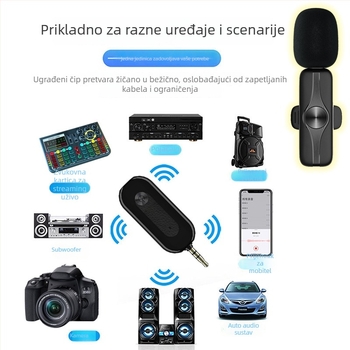 Lavalier mikrofon za live streaming na mobitelima i PC-ima, model M3X, 3,5 mm priključak, frekvencijski odziv 20 Hz–20 kHz, SNR ≥75 dB