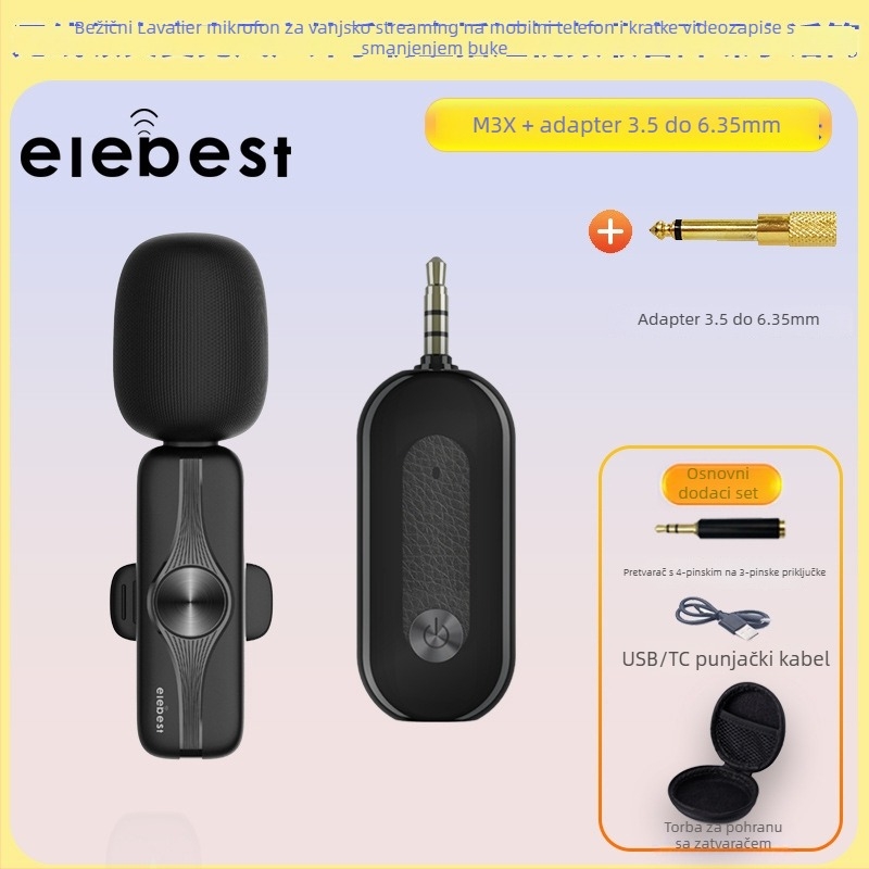 Lavalier mikrofon za live streaming na mobitelima i PC-ima, model M3X, 3,5 mm priključak, frekvencijski odziv 20 Hz–20 kHz, SNR ≥75 dB