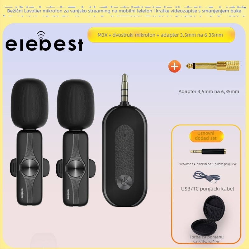 Lavalier mikrofon za live streaming na mobitelima i PC-ima, model M3X, 3,5 mm priključak, frekvencijski odziv 20 Hz–20 kHz, SNR ≥75 dB