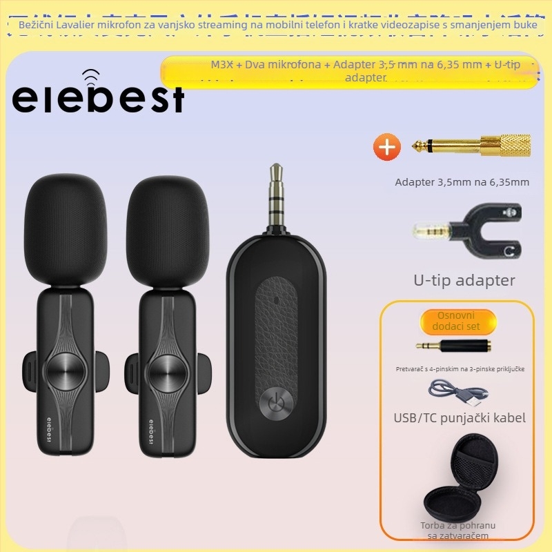 Lavalier mikrofon za live streaming na mobitelima i PC-ima, model M3X, 3,5 mm priključak, frekvencijski odziv 20 Hz–20 kHz, SNR ≥75 dB
