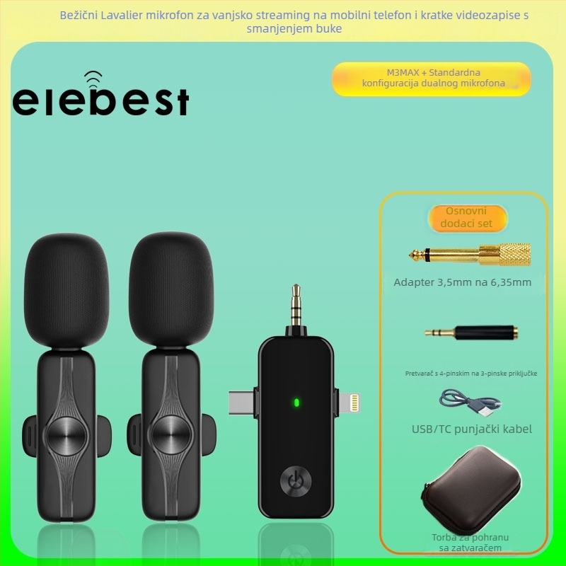 Lavalier mikrofon za live streaming na mobitelima i PC-ima, model M3X, 3,5 mm priključak, frekvencijski odziv 20 Hz–20 kHz, SNR ≥75 dB