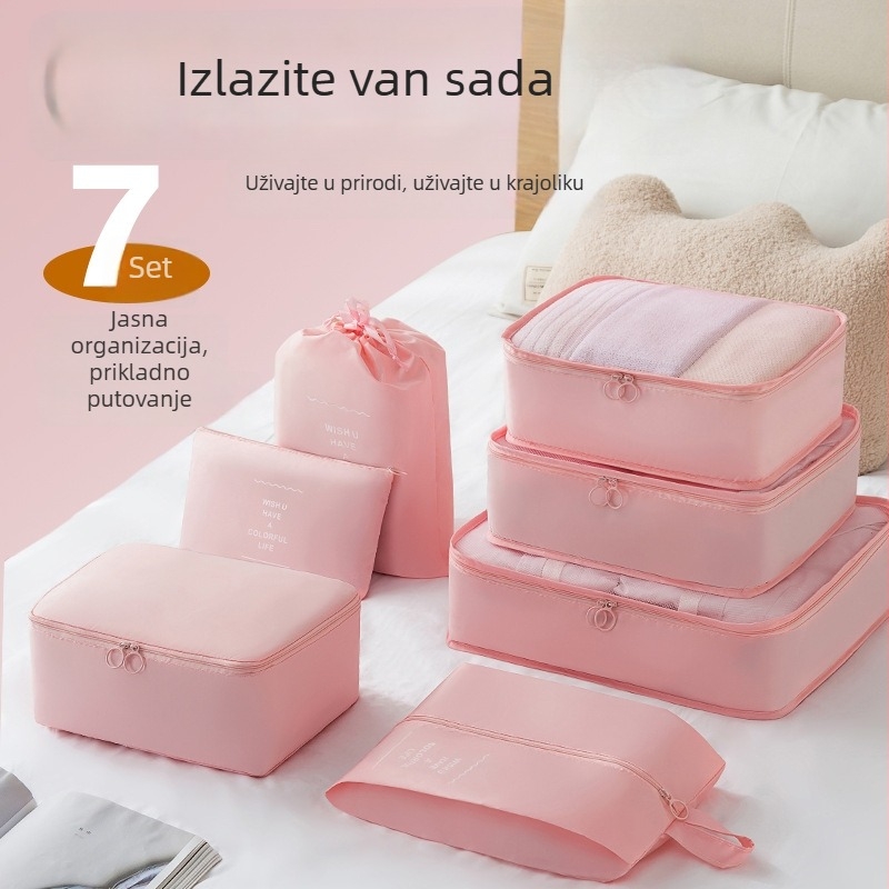 Putna organizator torba – sedmeročlani skup kubičnog oblika od twill platna, za kozmetiku, odjeću i prljavu odjeću