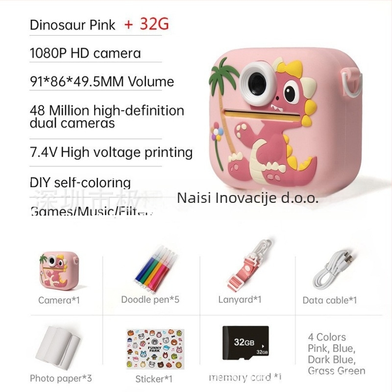 Dječja kamera za ispis – model P9, 48MP, 2,4'' LCD, TF kartica, kućište od ABS+silika gel, trajanje baterije 1–2 sata