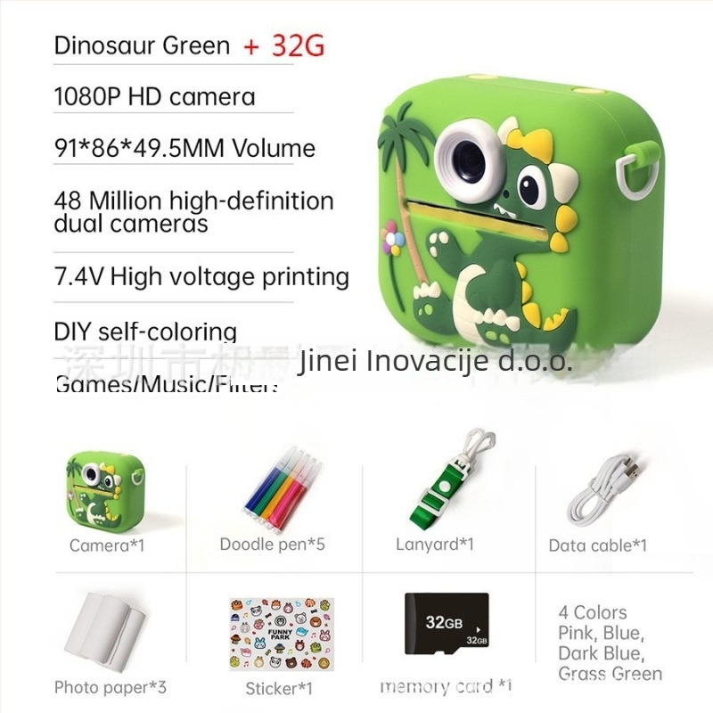 Dječja kamera za ispis – model P9, 48MP, 2,4'' LCD, TF kartica, kućište od ABS+silika gel, trajanje baterije 1–2 sata