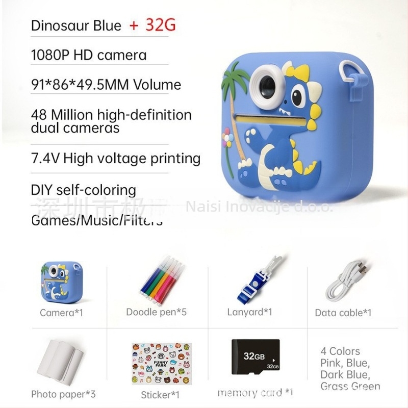 Dječja kamera za ispis – model P9, 48MP, 2,4'' LCD, TF kartica, kućište od ABS+silika gel, trajanje baterije 1–2 sata