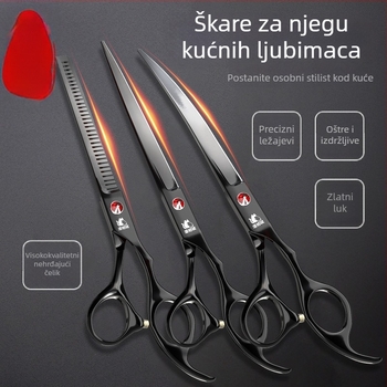 Set škara za njegu kućnih ljubimaca za pse — ravne, zakrivljene i nožnice sa zubima za podrezivanje dlake