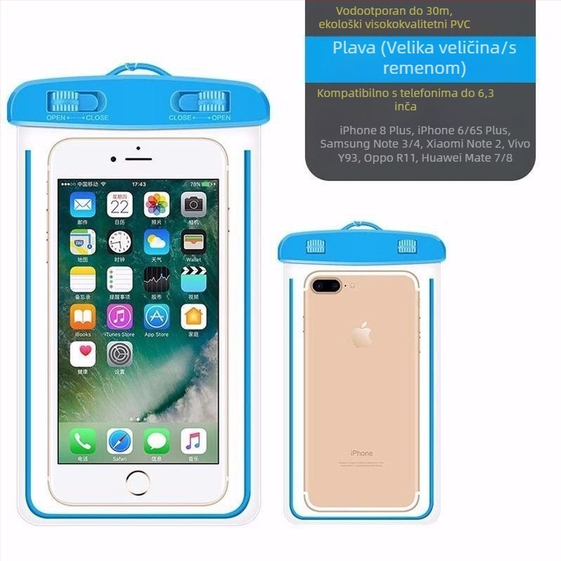 PU vodootporna futrola za telefon za plivanje i ronjenje, kompatibilna s dodirnim zaslonom, podvodna torbica s trakicom za vrat
