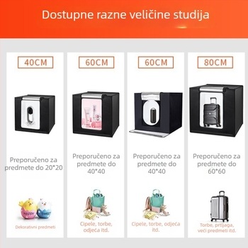 LED svjetlosna kutija za foto-studio – sklopiva, prijenosna s nježnim svjetlom za still life fotografiju; konstrukcija od aluminijske folije i Oxford platna; težine 2,5/4/5,8 kg
