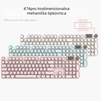 K74 mehanička tipkovnica, 104 tipki, troje-modni spoj, bijeli mehanički prekidači, RGB rasvjeta