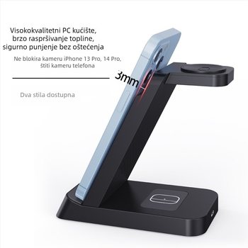 Vertikalni stalak 3-u-1 bežični punjač za Apple i Samsung uređaje, slušalice i sat – 20W max, izlazni tok 3A, izlazna snaga 15W, QC3.0, bez magnetskog punjenja