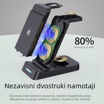 Vertikalni stalak 3-u-1 bežični punjač za Apple i Samsung uređaje, slušalice i sat – 20W max, izlazni tok 3A, izlazna snaga 15W, QC3.0, bez magnetskog punjenja
