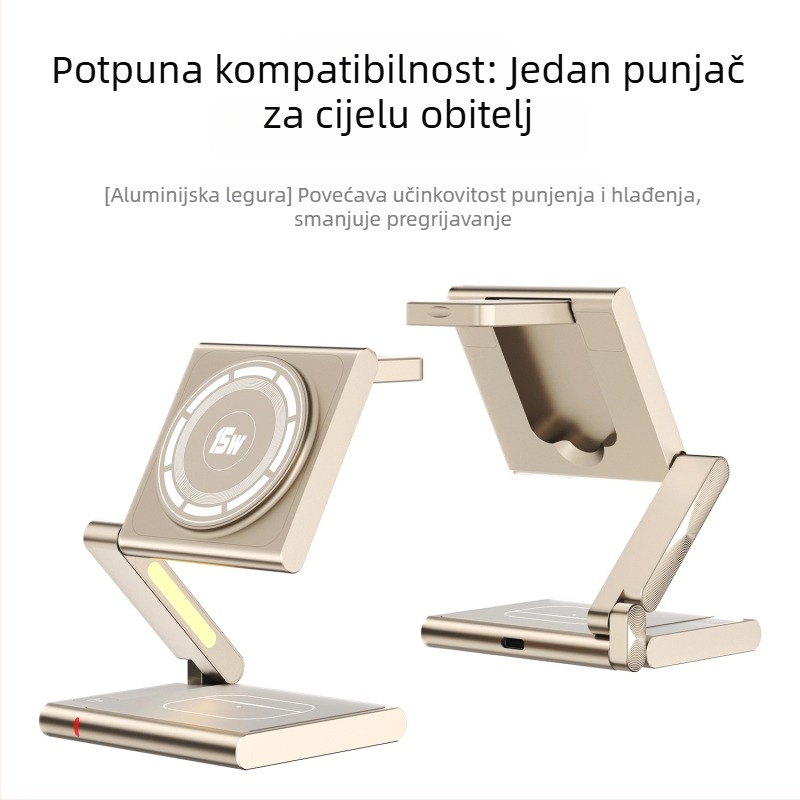 Magnetični 3-u-1 bežični punjač za Apple iPhone Qi2 PD brzo punjenje, ukupna snaga 23W (telefon 15W / slušalice 5W / sat 2,5W)