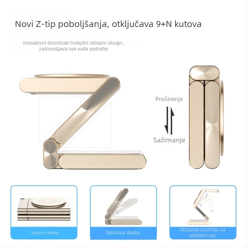 Magnetični 3-u-1 bežični punjač za Apple iPhone Qi2 PD brzo punjenje, ukupna snaga 23W (telefon 15W / slušalice 5W / sat 2,5W)