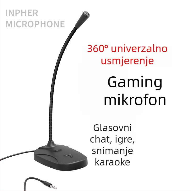 Stolni USB/3,5 mm mikrofon za konferencije, igranje i online nastavu (Model M6, frekvencijski odziv 20 Hz–20 kHz, SNR ≥60 dB)