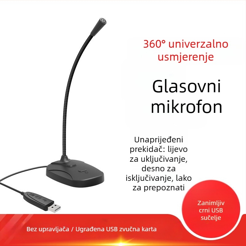 Stolni USB/3,5 mm mikrofon za konferencije, igranje i online nastavu (Model M6, frekvencijski odziv 20 Hz–20 kHz, SNR ≥60 dB)